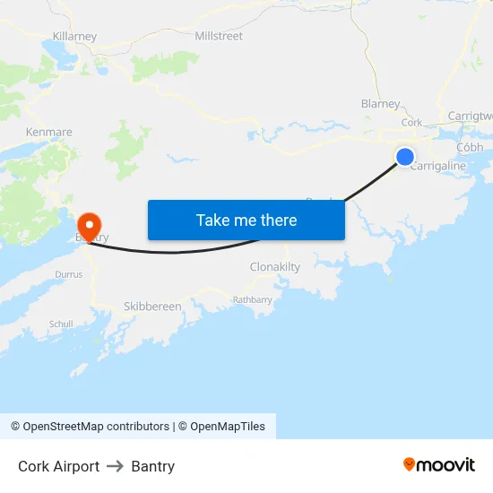 Cork Airport to Bantry map