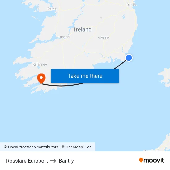Rosslare Europort to Bantry map