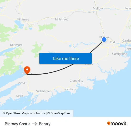 Blarney Castle to Bantry map