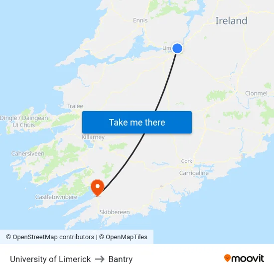 University of Limerick to Bantry map