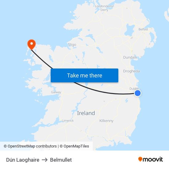 Dún Laoghaire to Belmullet map