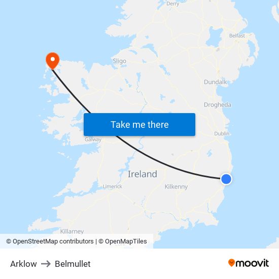 Arklow to Belmullet map