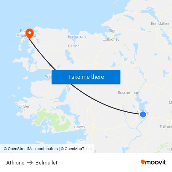 Athlone to Belmullet map