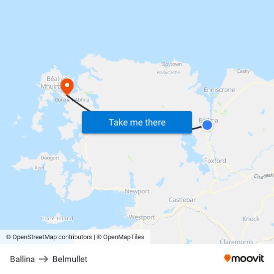 Ballina to Belmullet map