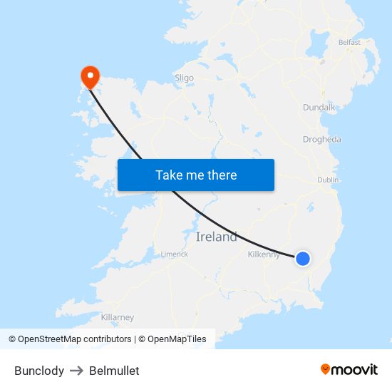 Bunclody to Belmullet map