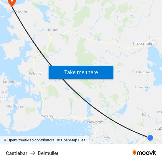 Castlebar to Belmullet map