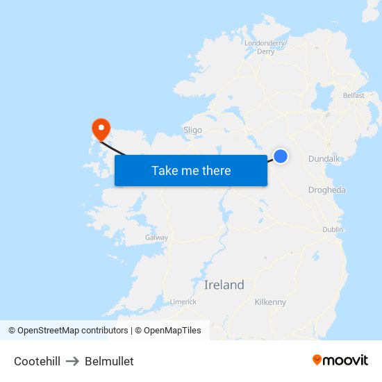 Cootehill to Belmullet map