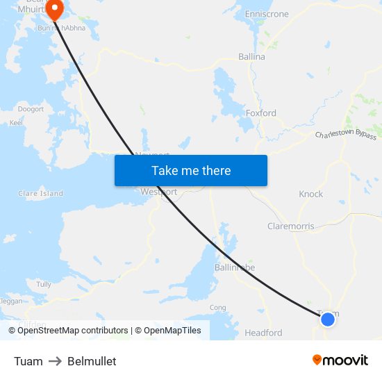 Tuam to Belmullet map