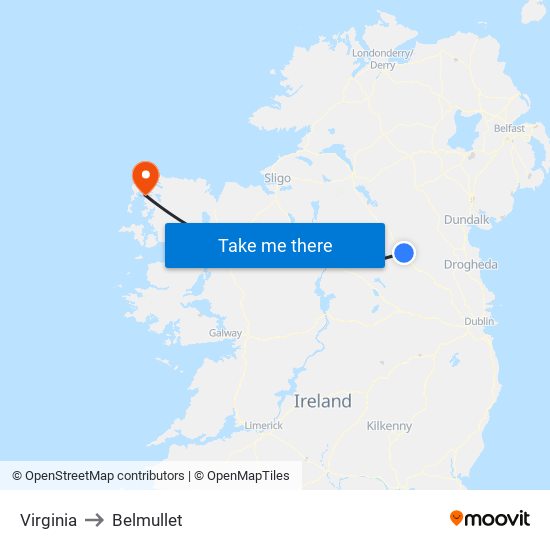 Virginia to Belmullet map