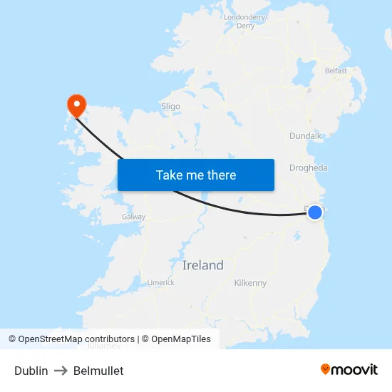 Dublin to Belmullet map