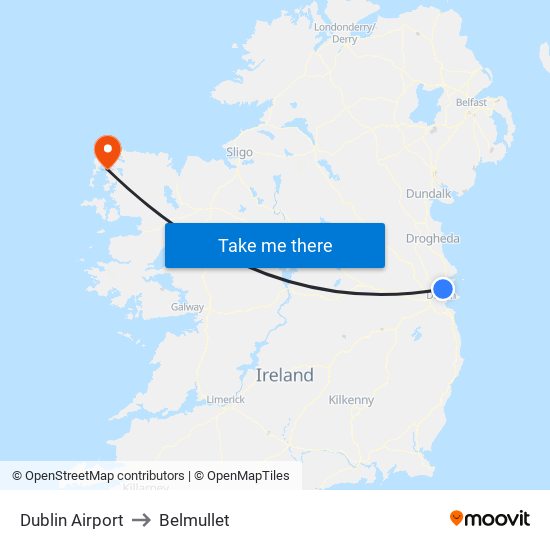 Dublin Airport to Belmullet map