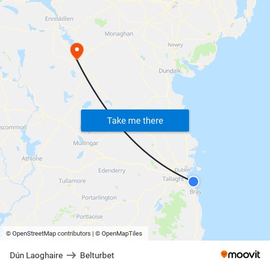 Dún Laoghaire to Belturbet map