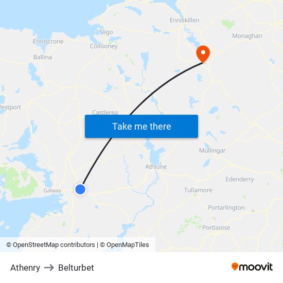 Athenry to Belturbet map