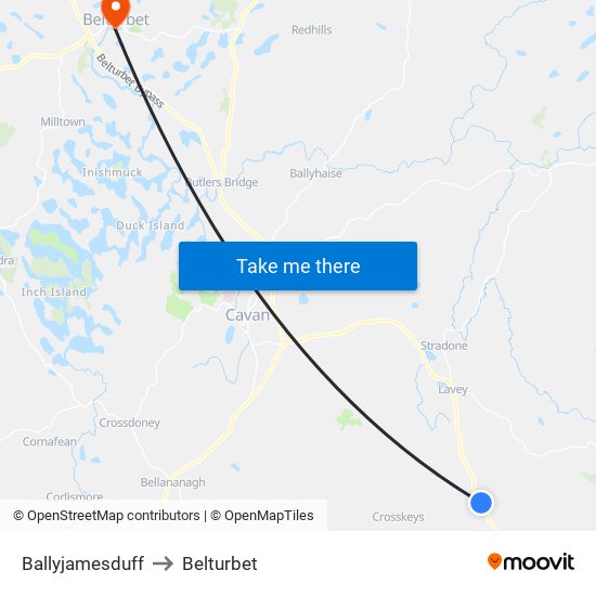 Ballyjamesduff to Belturbet map