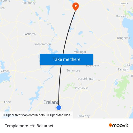 Templemore to Belturbet map