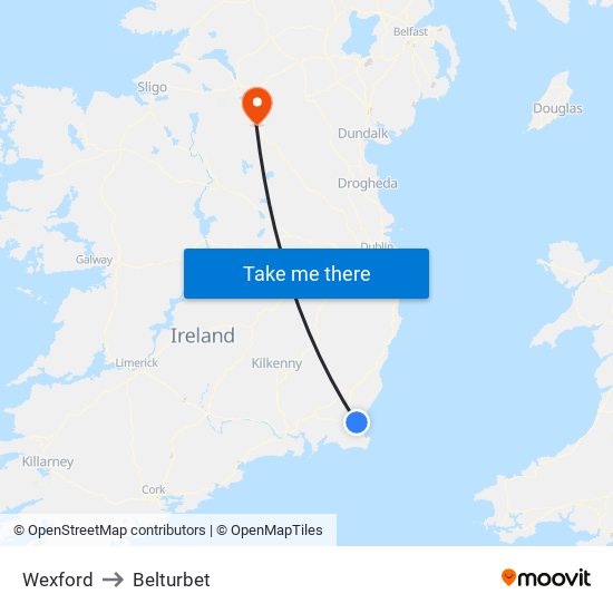 Wexford to Belturbet map