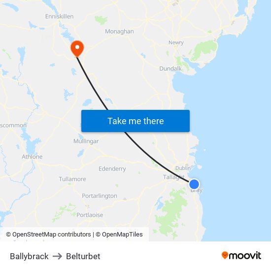 Ballybrack to Belturbet map