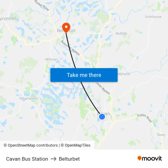 Cavan Bus Station to Belturbet map