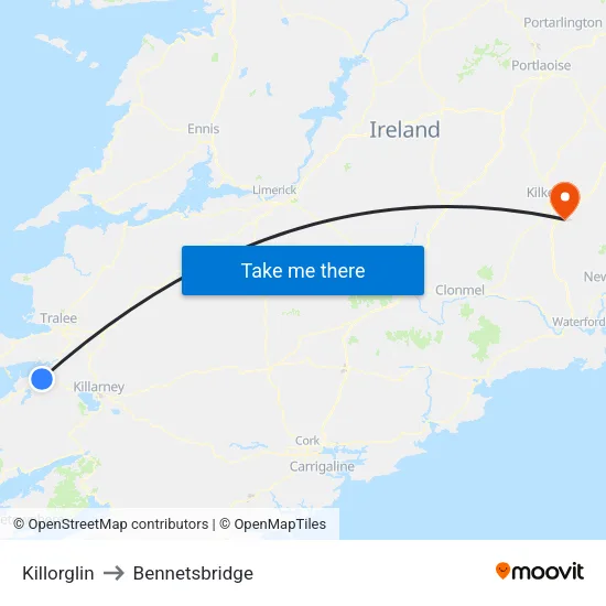 Killorglin to Bennetsbridge map
