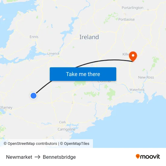 Newmarket to Bennetsbridge map