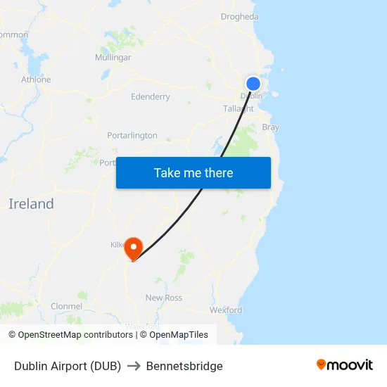 Dublin Airport (DUB) to Bennetsbridge map