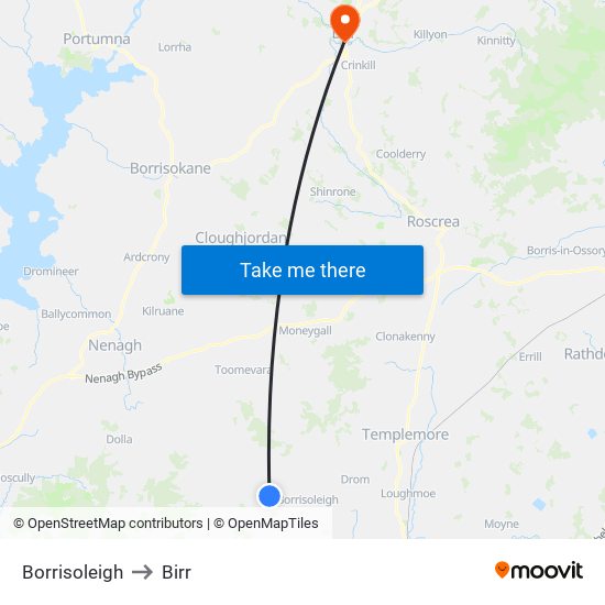 Borrisoleigh to Birr map