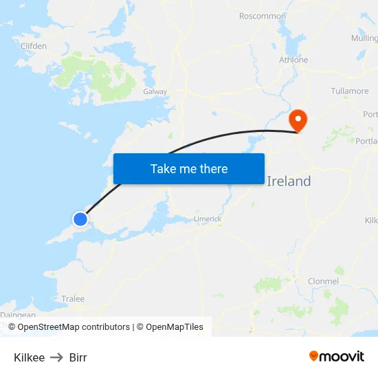 Kilkee to Birr map