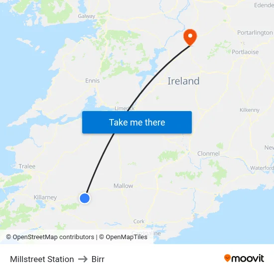 Millstreet Station to Birr map