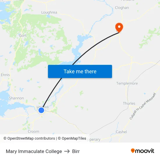 Mary Immaculate College to Birr map