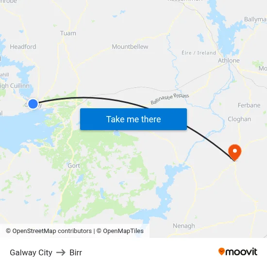 Galway City to Birr map