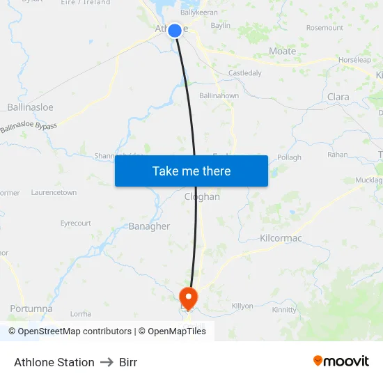Athlone Station to Birr map