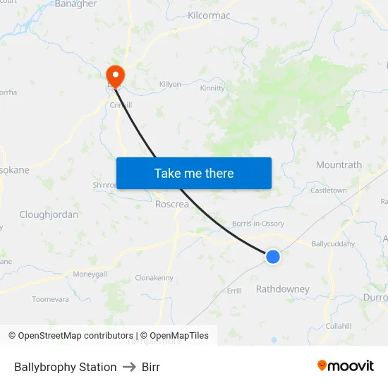 Ballybrophy Station to Birr map
