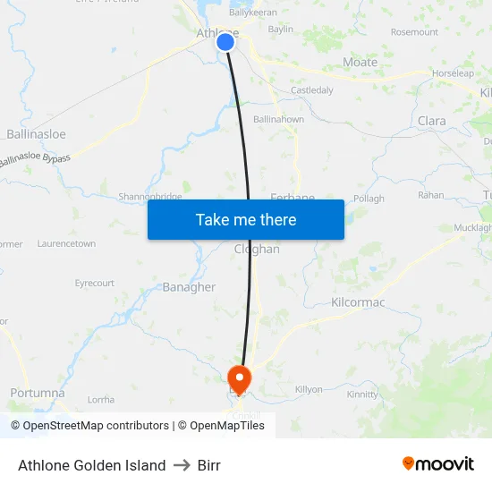 Athlone Golden Island to Birr map