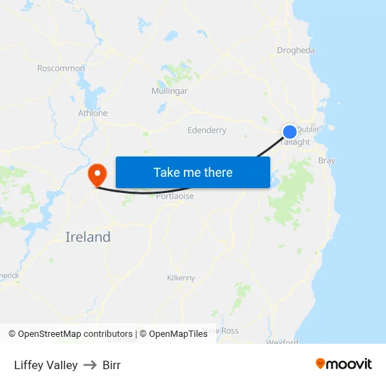 Liffey Valley to Birr map