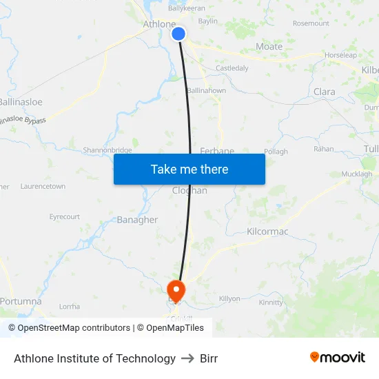 Athlone Institute of Technology to Birr map