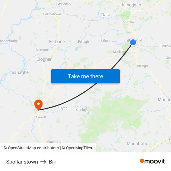 Spollanstown to Birr map