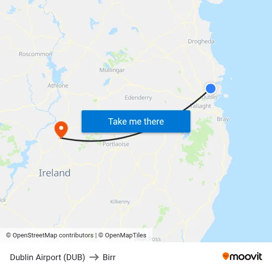 Dublin Airport (DUB) to Birr map