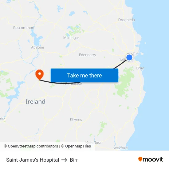 Saint James's Hospital to Birr map