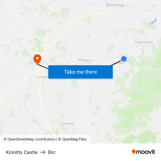 Kinnitty Castle to Birr map