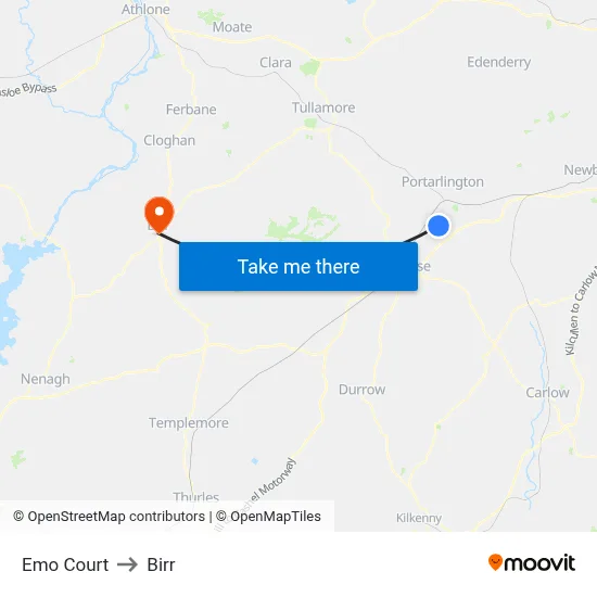 Emo Court to Birr map