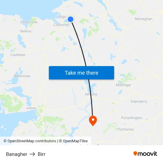 Banagher to Birr map
