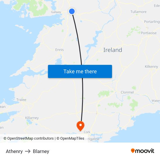Athenry to Blarney map