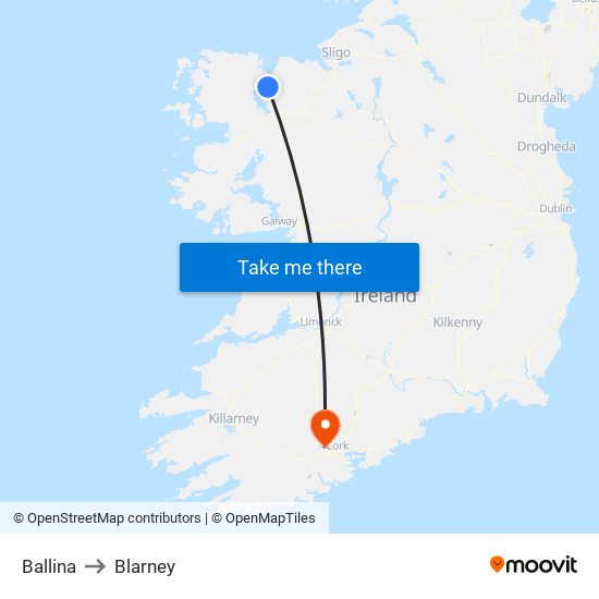 Ballina to Blarney map