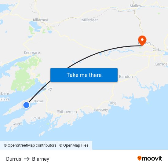Durrus to Blarney map