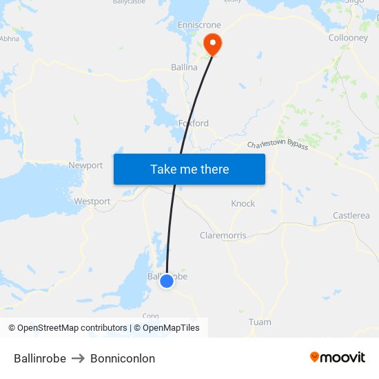 Ballinrobe to Bonniconlon map