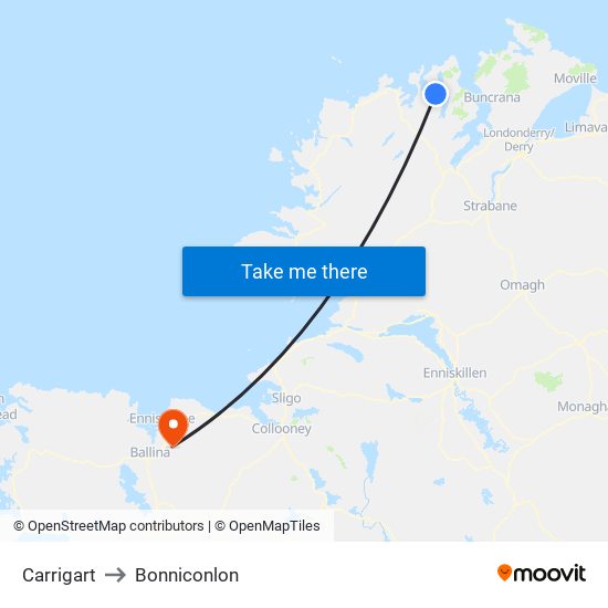 Carrigart to Bonniconlon map