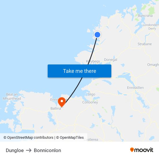 Dungloe to Bonniconlon map