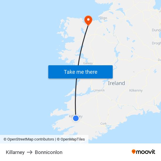 Killarney to Bonniconlon map