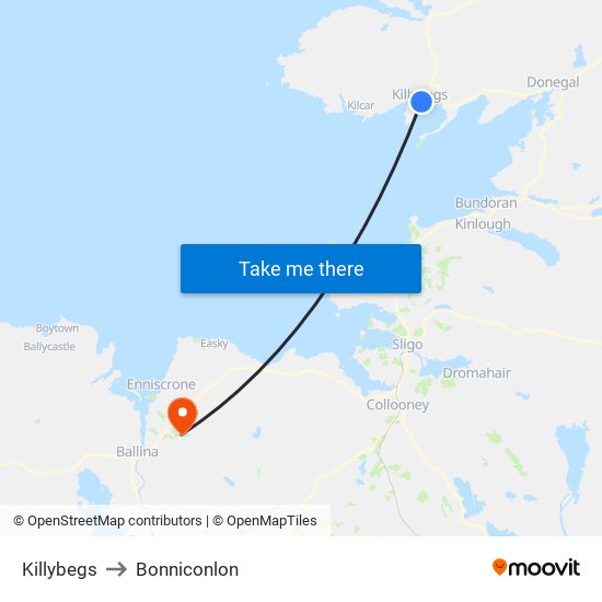 Killybegs to Bonniconlon map