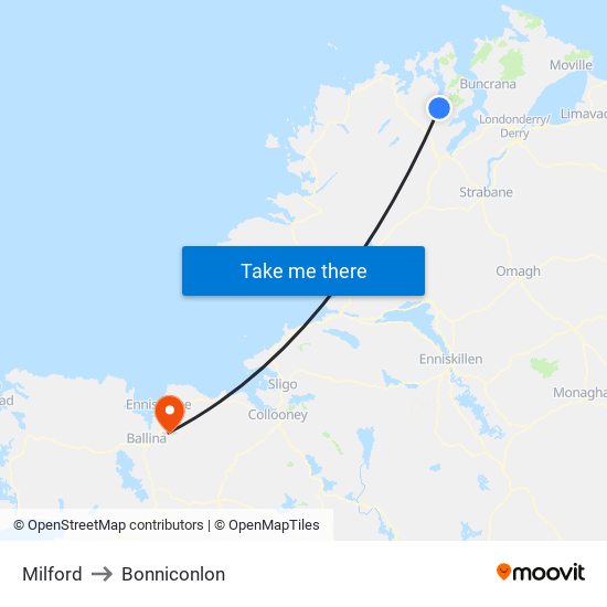 Milford to Bonniconlon map